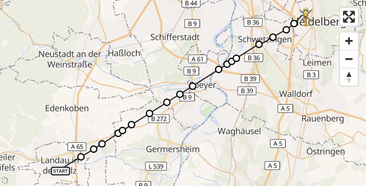 Flugroute Rettungshubschrauber Landau in der Pfalz - Heidelberg, 07 April 2026, 12:13