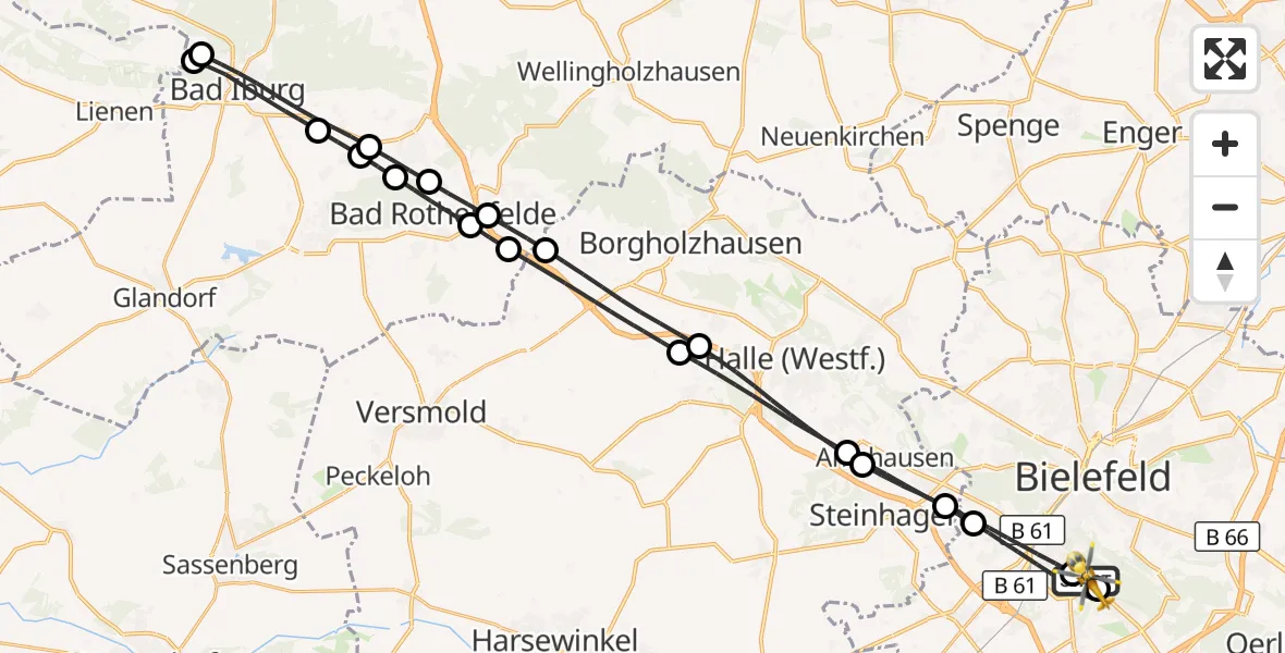 Flugroute Rettungshubschrauber Luftrettungszentrum Bielefeld - Luftrettungszentrum Bielefeld, 07 April 2026, 12:22