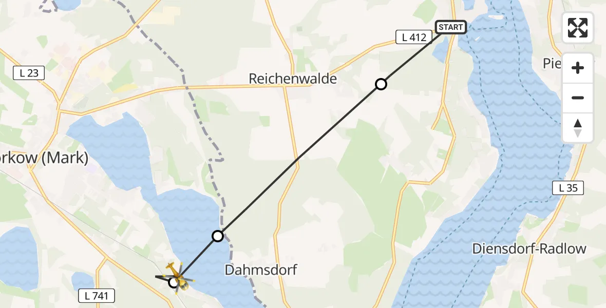 Flugroute Rettungshubschrauber Bad Saarow - Storkow (Mark), 07 April 2026, 12:27