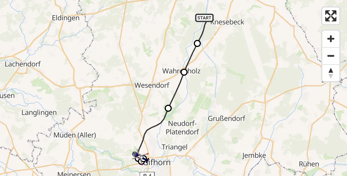 Flugroute Polizeihubschrauber Wittingen - Gifhorn Bundespolizei Hubschrauberlandeplatz, 07 April 2026, 12:28