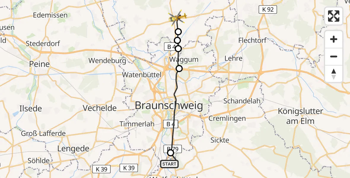 Flugroute Rettungshubschrauber Wolfenbüttel - Meine, 07 April 2026, 12:33
