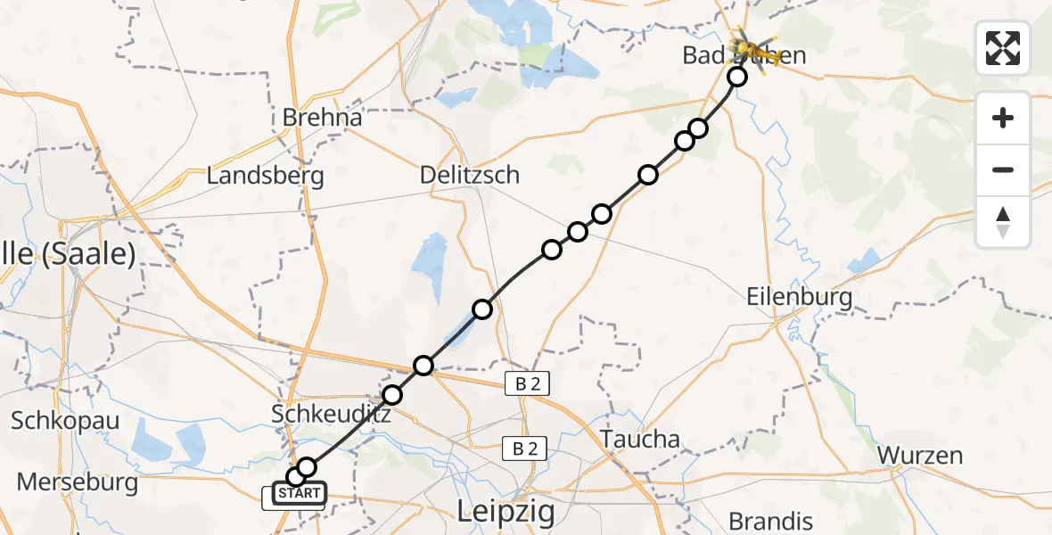 Flugroute Rettungshubschrauber ADAC Air Rescue Station Leipzig/Schkeuditz-Dölzig Hubschrauberlandeplatz (Christoph 61) - Bad Düben, 07 April 2026, 12:34