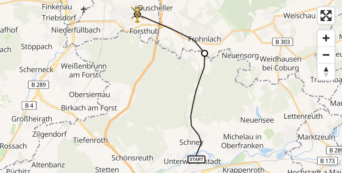 Flugroute Rettungshubschrauber Lichtenfels - Grub a.Forst, 07 April 2026, 12:40
