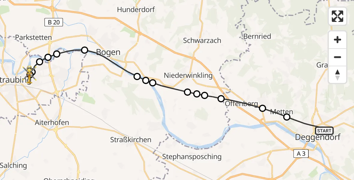 Flugroute Rettungshubschrauber Deggendorf - Sankt Elisabeth Hospital Straubing, 07 April 2026, 12:48