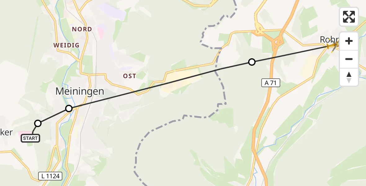 Flugroute Rettungshubschrauber Helios Clinic Meiningen - Rohr, 07 April 2026, 12:53