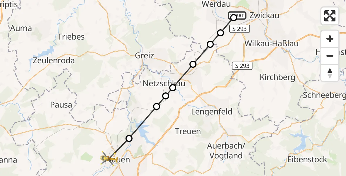 Flugroute Rettungshubschrauber ADAC Air Rescue Station Zwickau Hubschrauberlandeplatz - Plauen, 07 April 2026, 12:54