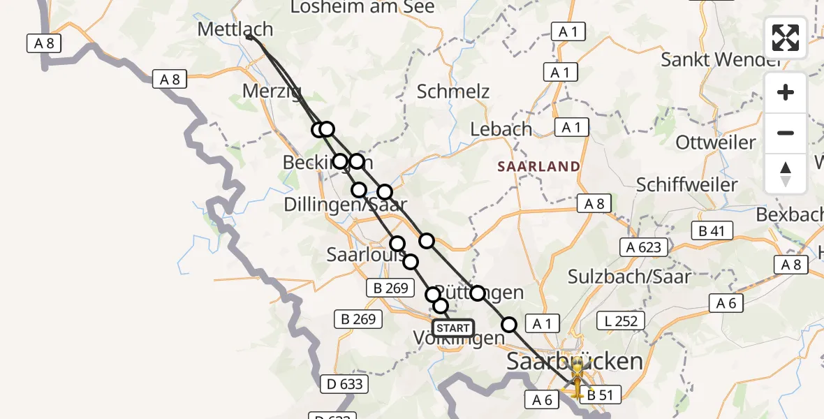 Flugroute Rettungshubschrauber Völklingen - Saarbrücken, 07 April 2026, 12:56