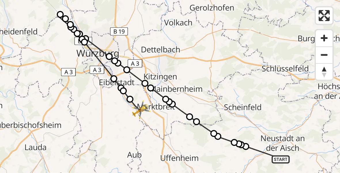 Flugroute Rettungshubschrauber Dietersheim - Ochsenfurt Hospital, 07 April 2026, 12:56