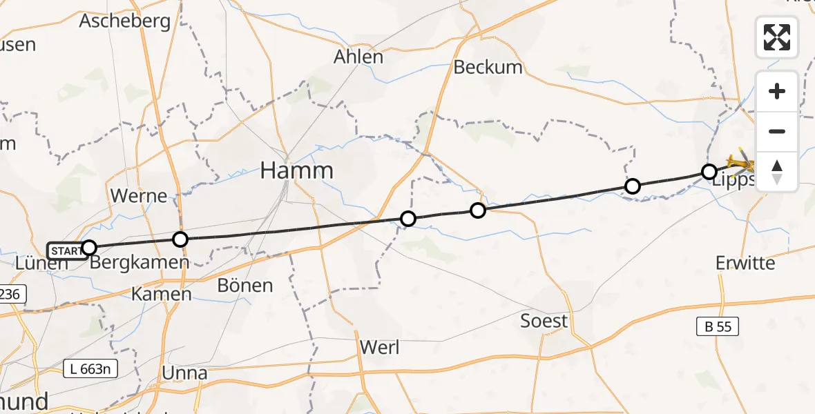 Flugroute Rettungshubschrauber Lünen - Lippstadt, 07 April 2026, 12:57