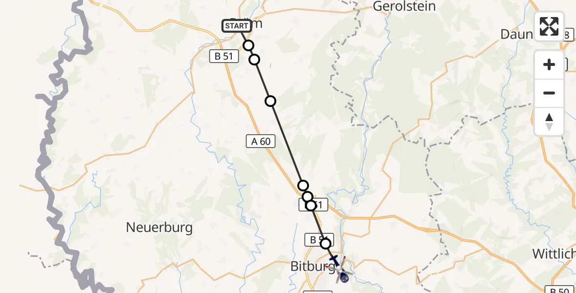 Flugroute Polizeihubschrauber Prüm - Bitburg, 07 April 2026, 12:57