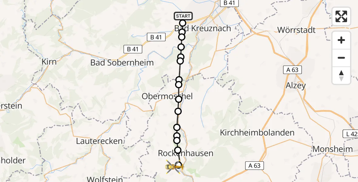 Flugroute Rettungshubschrauber Roxheim - Imsweiler UL, 07 April 2026, 13:10