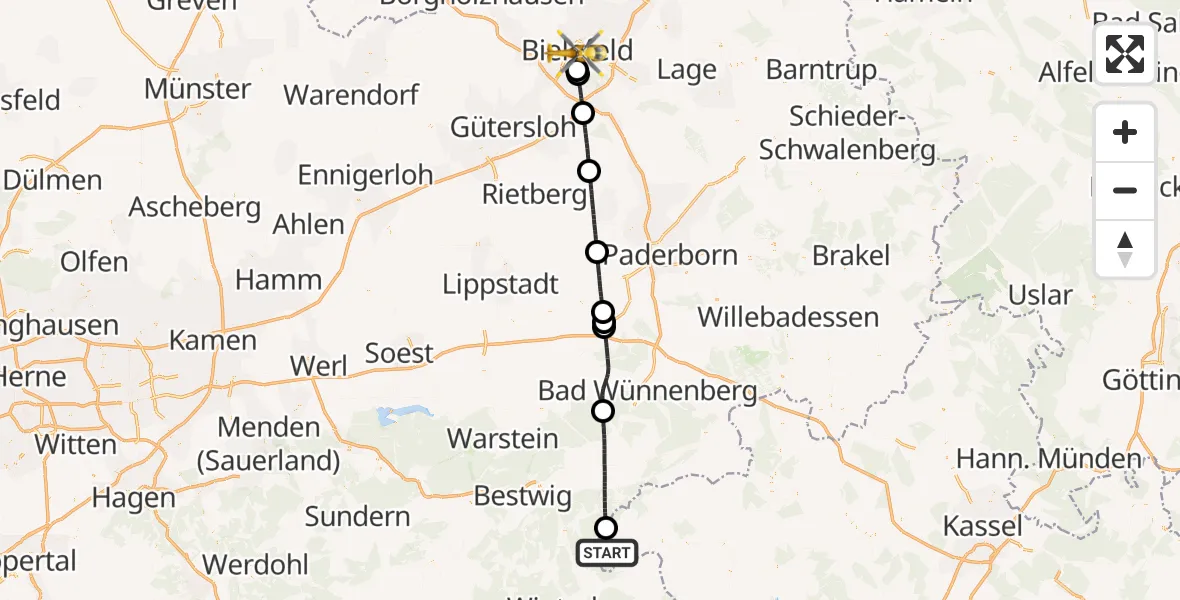 Flugroute Rettungshubschrauber Willingen (Upland) - Bielefeld, 07 April 2026, 13:11