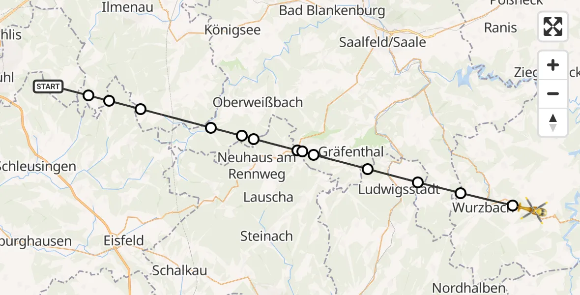 Flugroute Rettungshubschrauber Suhl - Bad Lobenstein, 07 April 2026, 13:14
