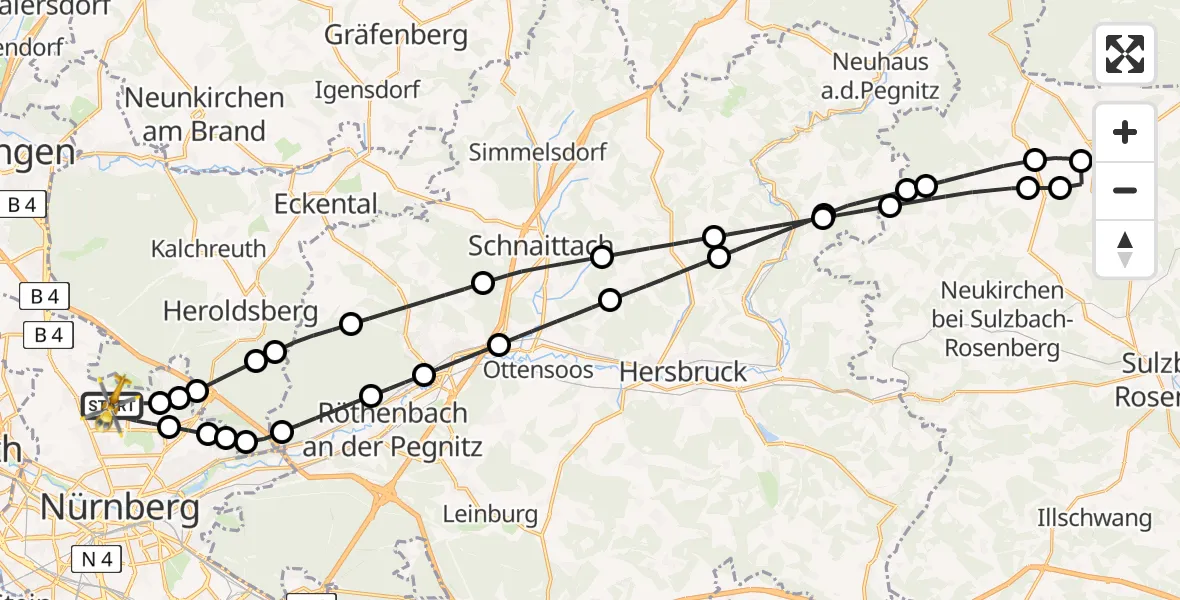 Flugroute Rettungshubschrauber Flughafen Nuremberg - Flughafen Nuremberg, 07 April 2026, 13:17