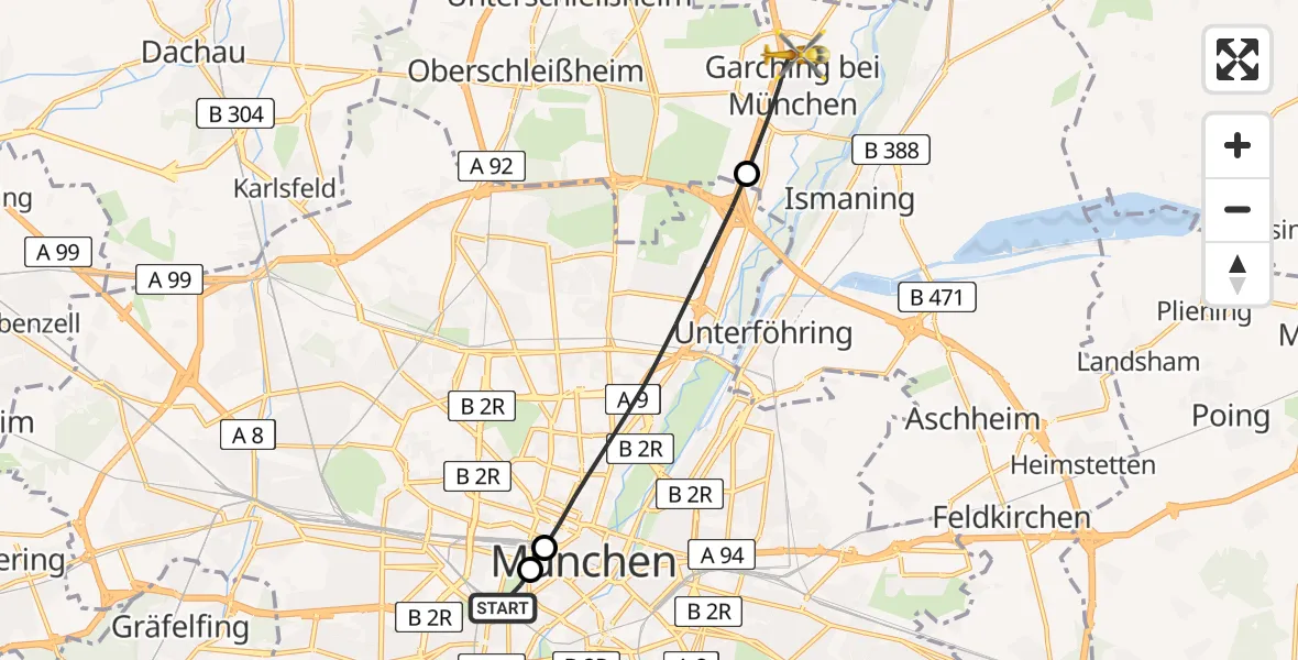 Flugroute Rettungshubschrauber München - Garching b.München, 07 April 2026, 13:16