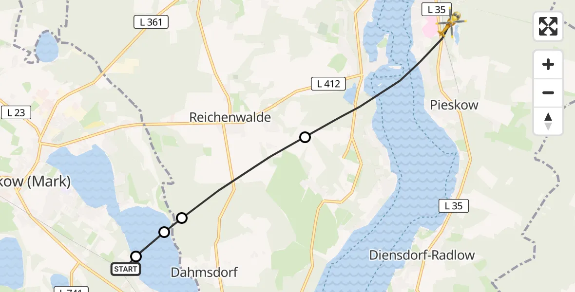 Flugroute Rettungshubschrauber Storkow (Mark) - Bad Saarow, 07 April 2026, 13:17