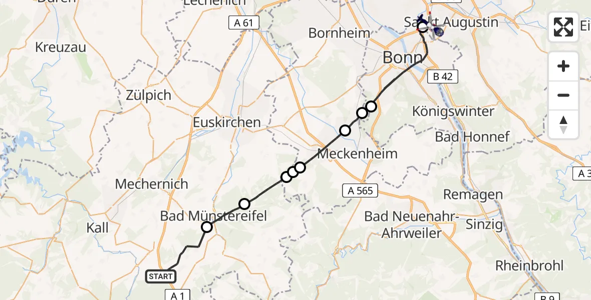 Flugroute Polizeihubschrauber Nettersheim - Sankt Augustin, 07 April 2026, 13:25