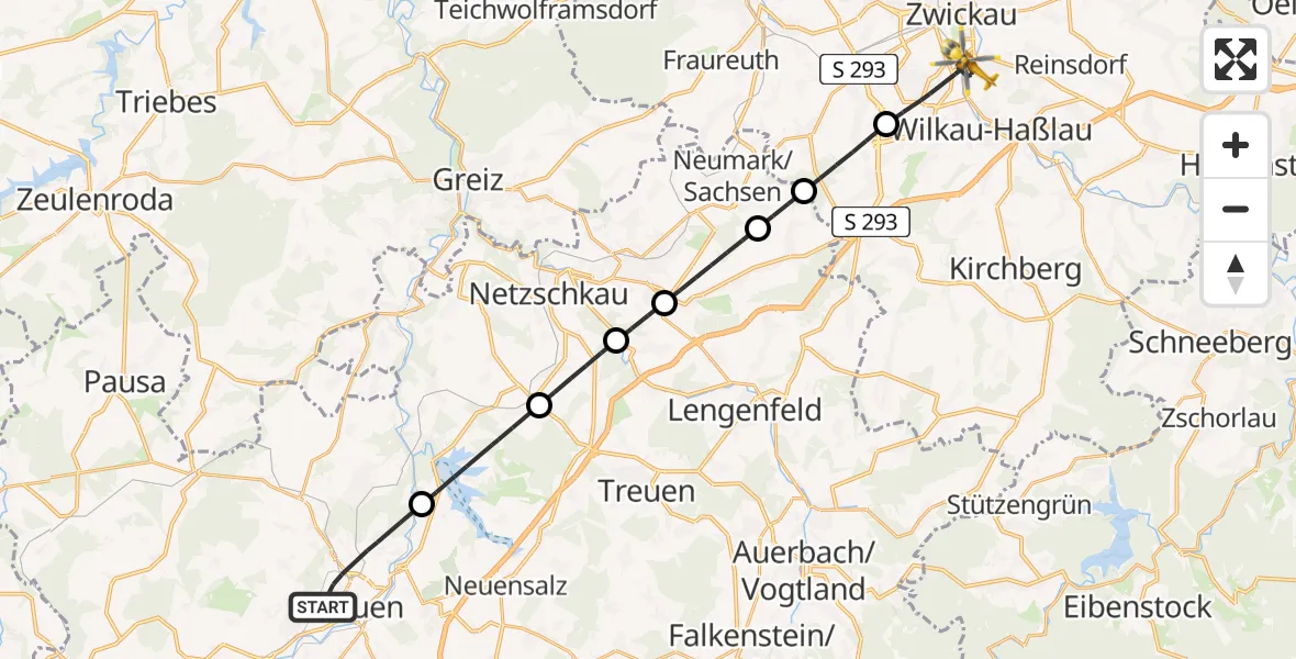 Flugroute Rettungshubschrauber Plauen - Zwickau, 07 April 2026, 13:27