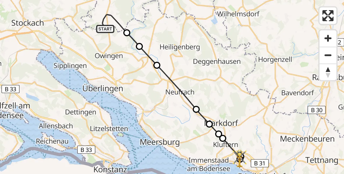 Flugroute Rettungshubschrauber Herdwangen-Schönach - Friedrichshafen Hospital, 07 April 2026, 13:35