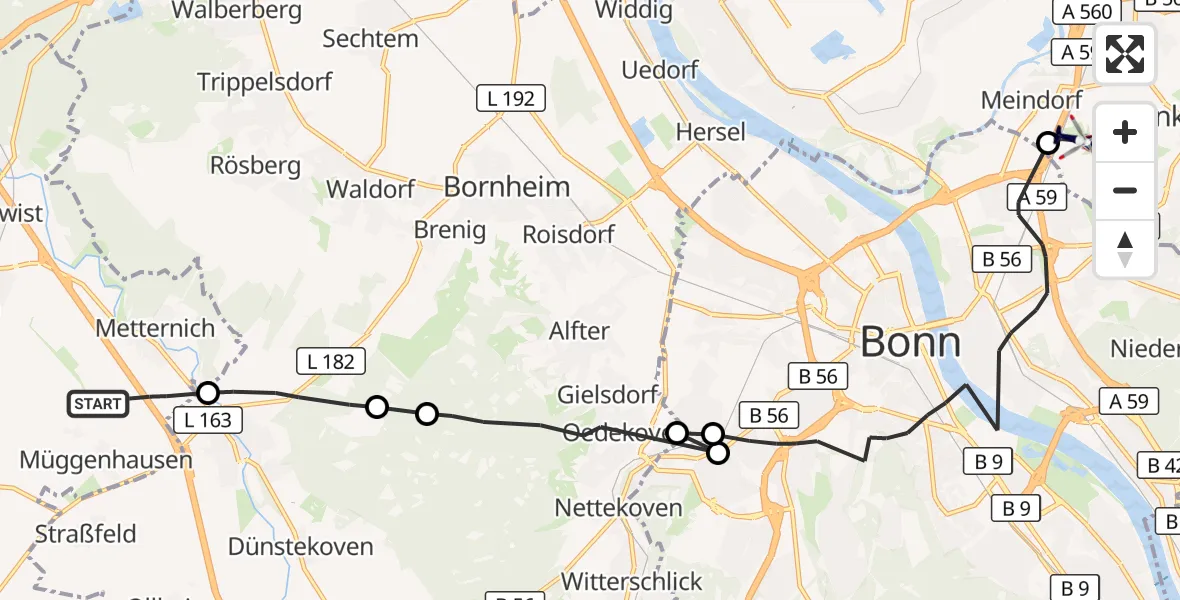 Flugroute Polizeihubschrauber Weilerswist - Sankt Augustin, 07 April 2026, 13:37