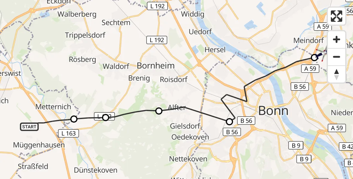Flugroute Polizeihubschrauber Weilerswist - Sankt Augustin, 07 April 2026, 13:39