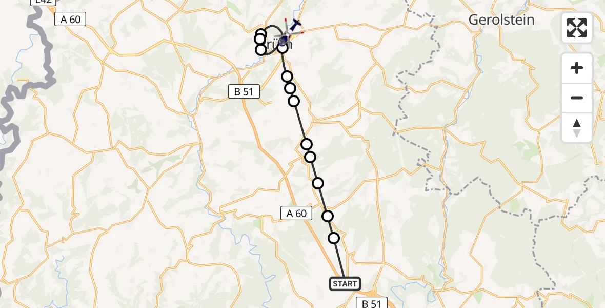 Flugroute Polizeihubschrauber Bickendorf - Prüm, 07 April 2026, 13:40