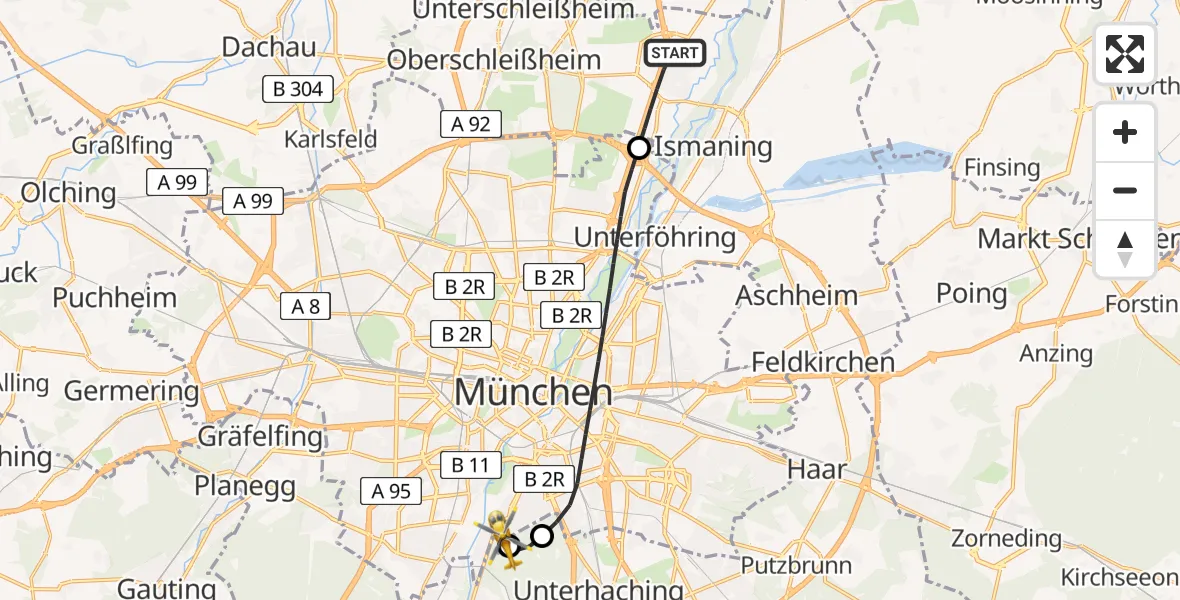 Flugroute Rettungshubschrauber Garching b.München - ADAC Air Rescue Center Hubschrauberlandeplatz (Christoph 1), 07 April 2026, 13:51