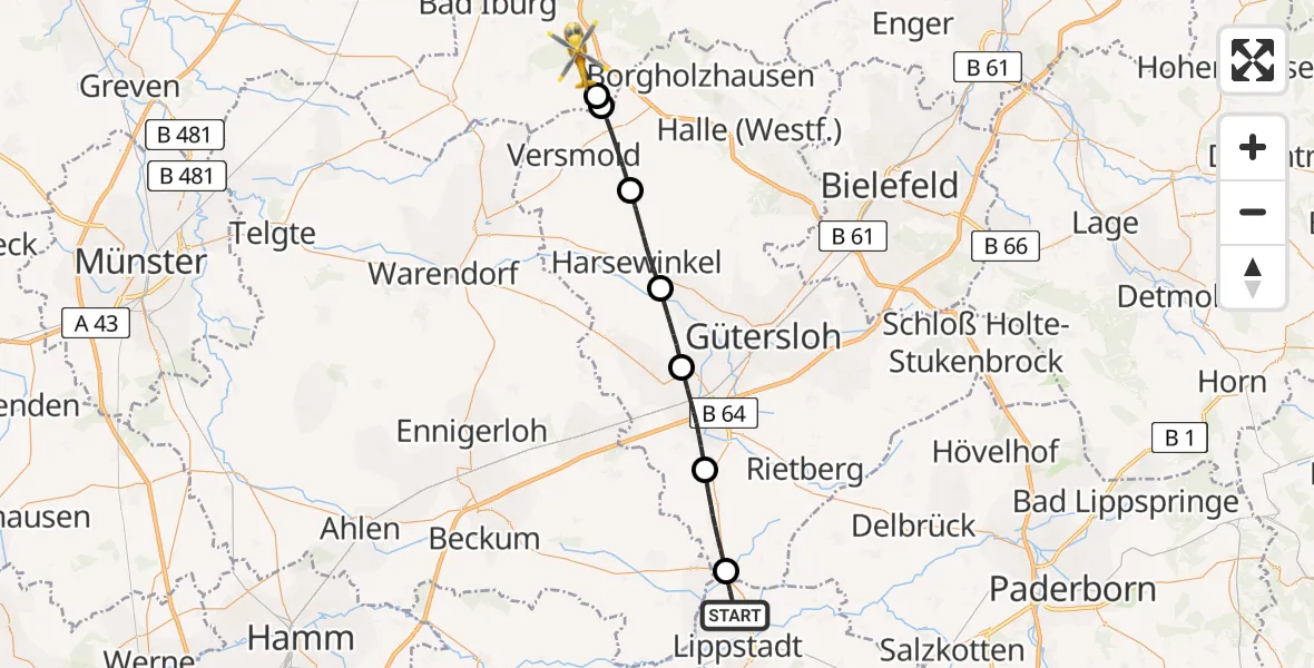 Flugroute Rettungshubschrauber Lippstadt - Bad Rothenfelde, 07 April 2026, 13:53
