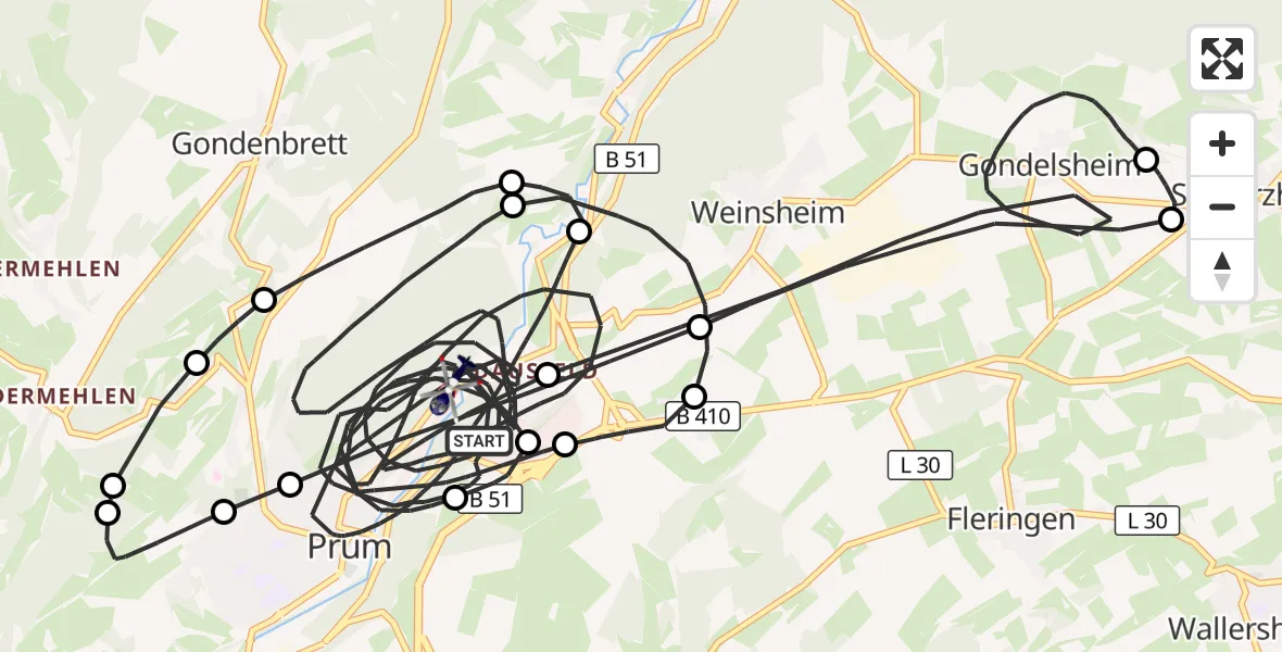Flugroute Polizeihubschrauber Prüm - Prüm, 07 April 2026, 13:53