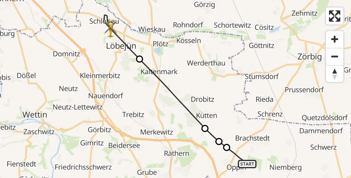 Flugroute Rettungshubschrauber Landsberg - Wettin-Löbejün, 07 April 2026, 14:01