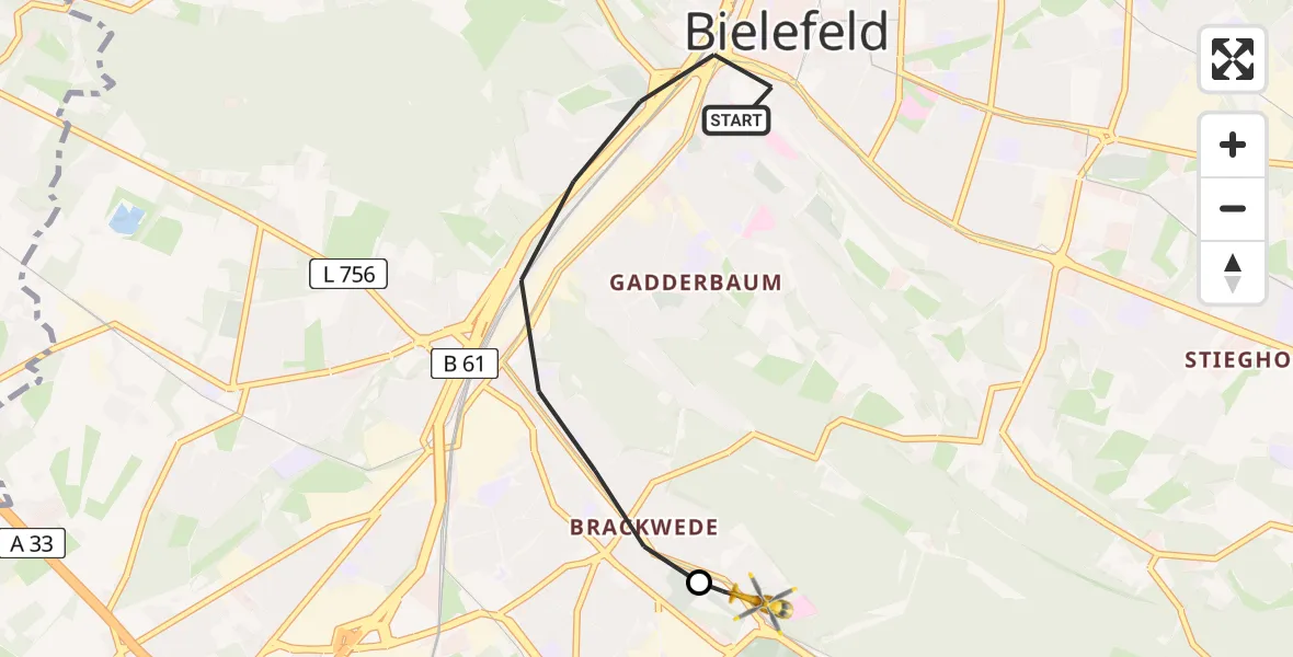 Flugroute Rettungshubschrauber Bielefeld - Luftrettungszentrum Bielefeld, 07 April 2026, 14:04