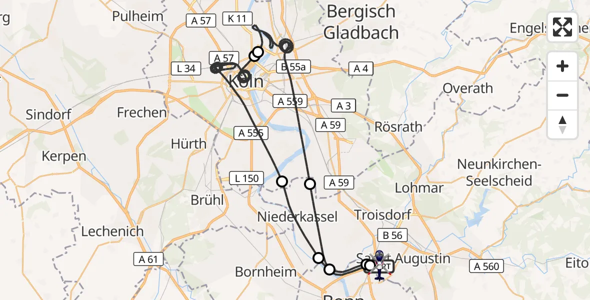 Flugroute Polizeihubschrauber Sankt Augustin - Sankt Augustin, 07 April 2026, 14:06