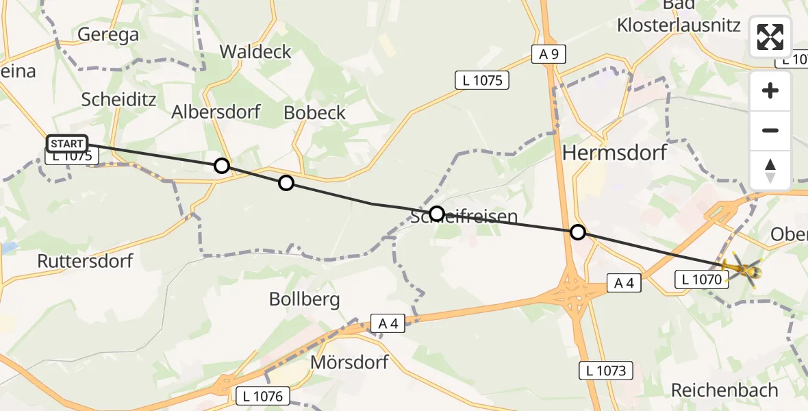 Flugroute Rettungshubschrauber Scheiditz - Kraftsdorf, 07 April 2026, 14:06
