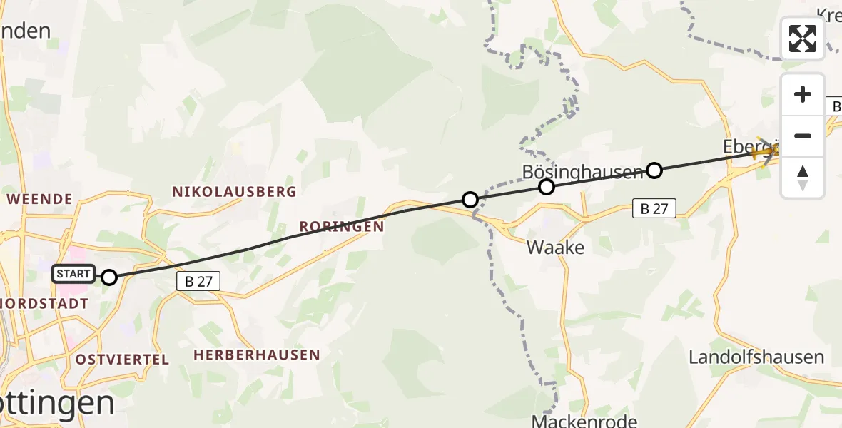 Flugroute Rettungshubschrauber Göttingen University Clinic Hubschrauberlandeplatz - Ebergötzen, 07 April 2026, 14:07
