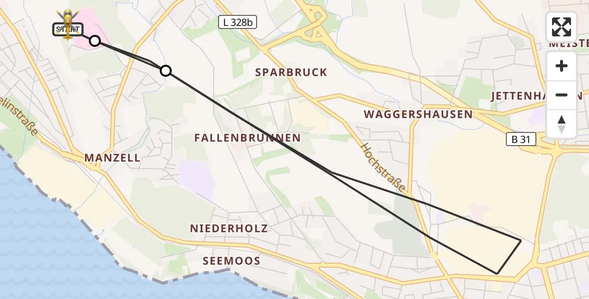Flugroute Rettungshubschrauber Friedrichshafen Hospital - Friedrichshafen Hospital, 07 April 2026, 14:08