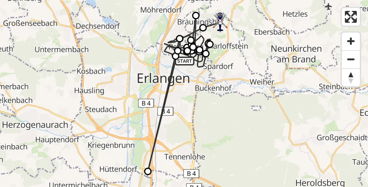 Flugroute Polizeihubschrauber Erlangen - Marloffstein, 07 April 2026, 14:15