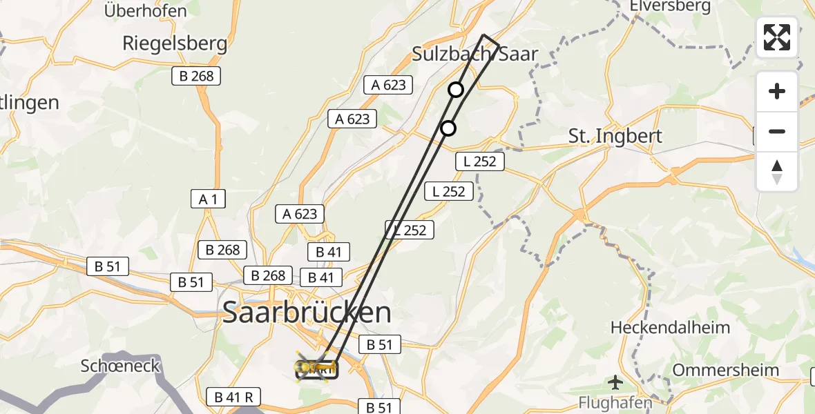 Flugroute Rettungshubschrauber Saarbrücken - Saarbrücken, 07 April 2026, 14:18