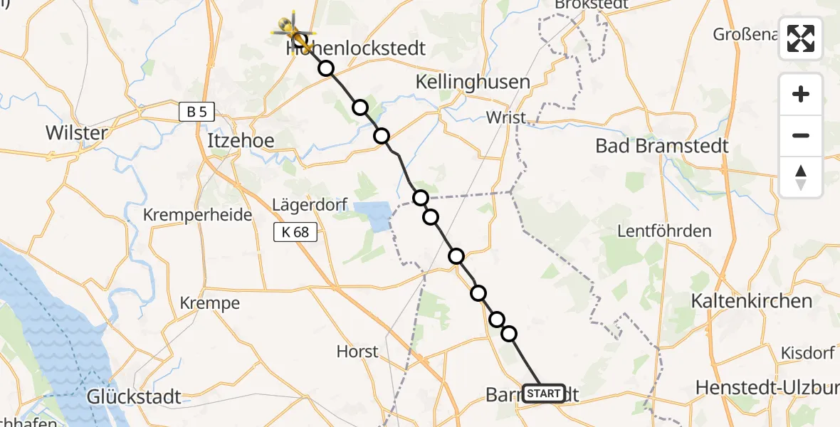 Flugroute Rettungshubschrauber Barmstedt - Hohenlockstedt, 07 April 2026, 14:19