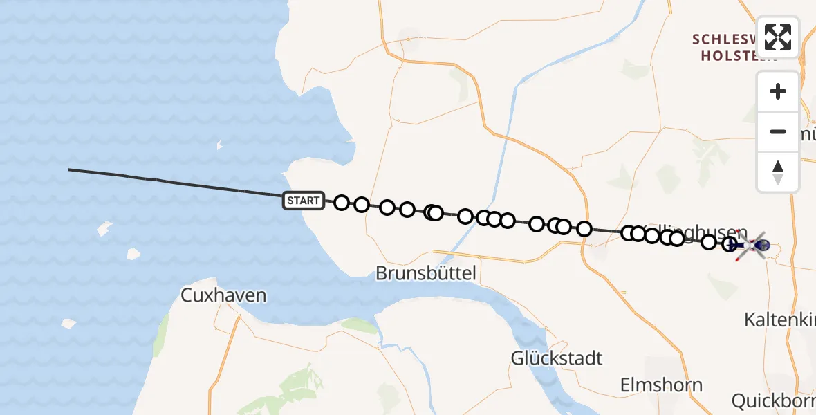 Flugroute Polizeihubschrauber Friedrichskoog - Hitzhusen, 07 April 2026, 14:19