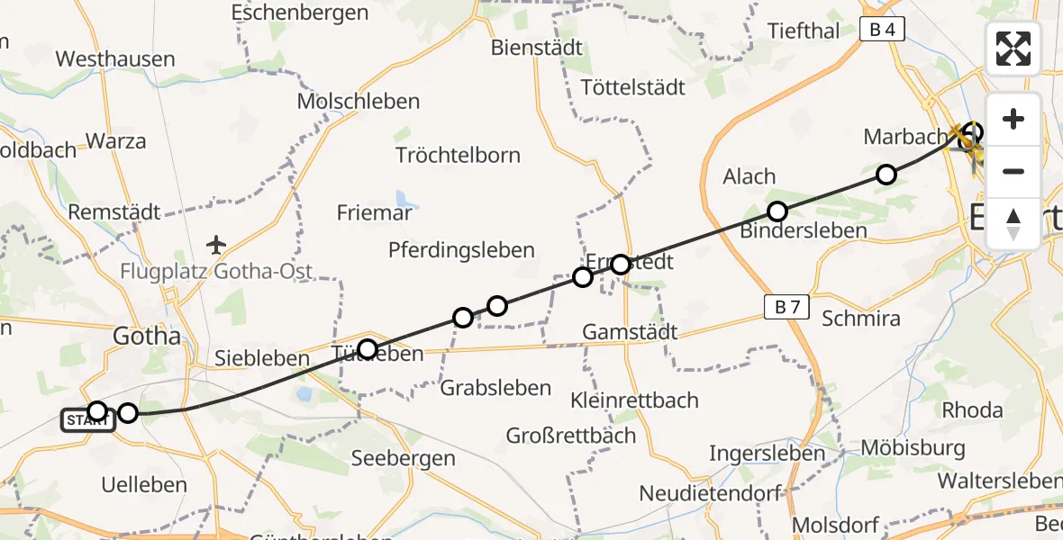 Flugroute Ambulanzhubschrauber Helios Clinic Gotha - Helios Clinic Erfurt, 07 April 2026, 14:34