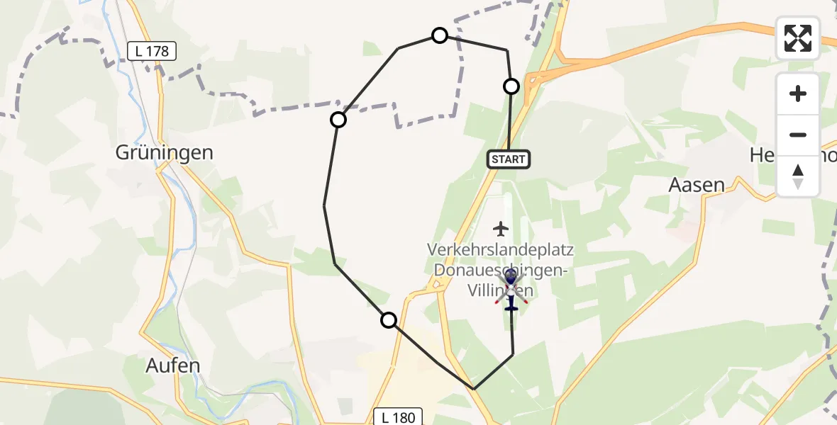 Flugroute Polizeihubschrauber Donaueschingen-Villingen Flugplatz - Donaueschingen-Villingen Flugplatz, 07 April 2026, 14:35