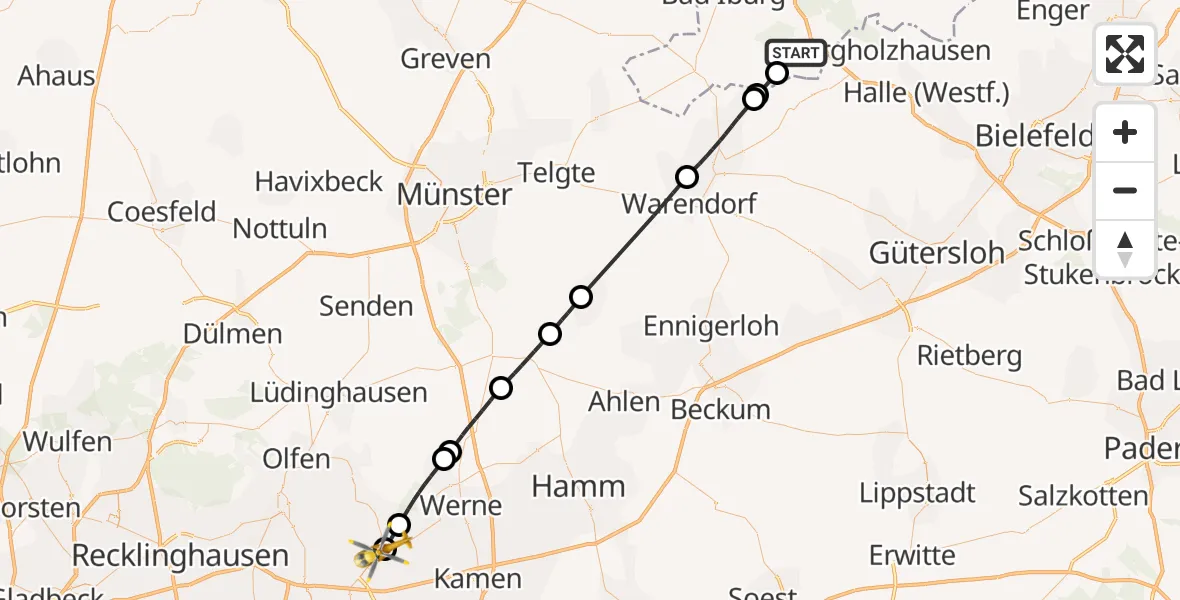 Flugroute Rettungshubschrauber Bad Rothenfelde - Sankt Marien Hospital, 07 April 2026, 14:37