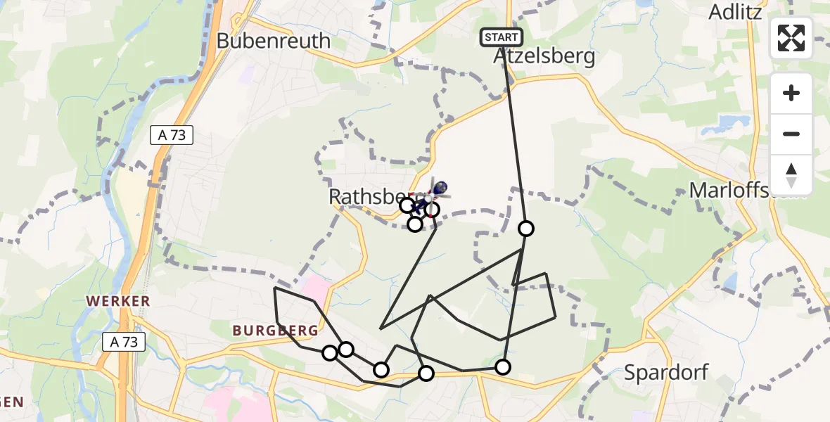 Flugroute Polizeihubschrauber Marloffstein - Marloffstein, 07 April 2026, 14:46