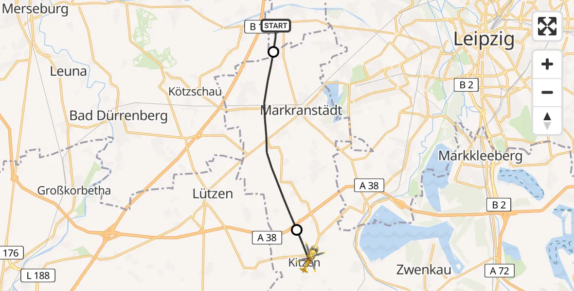 Flugroute Rettungshubschrauber Schkeuditz - Pegau, 07 April 2026, 14:50