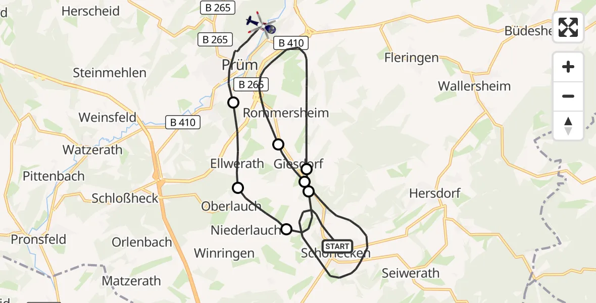 Flugroute Polizeihubschrauber Schönecken - Prüm, 07 April 2026, 15:05
