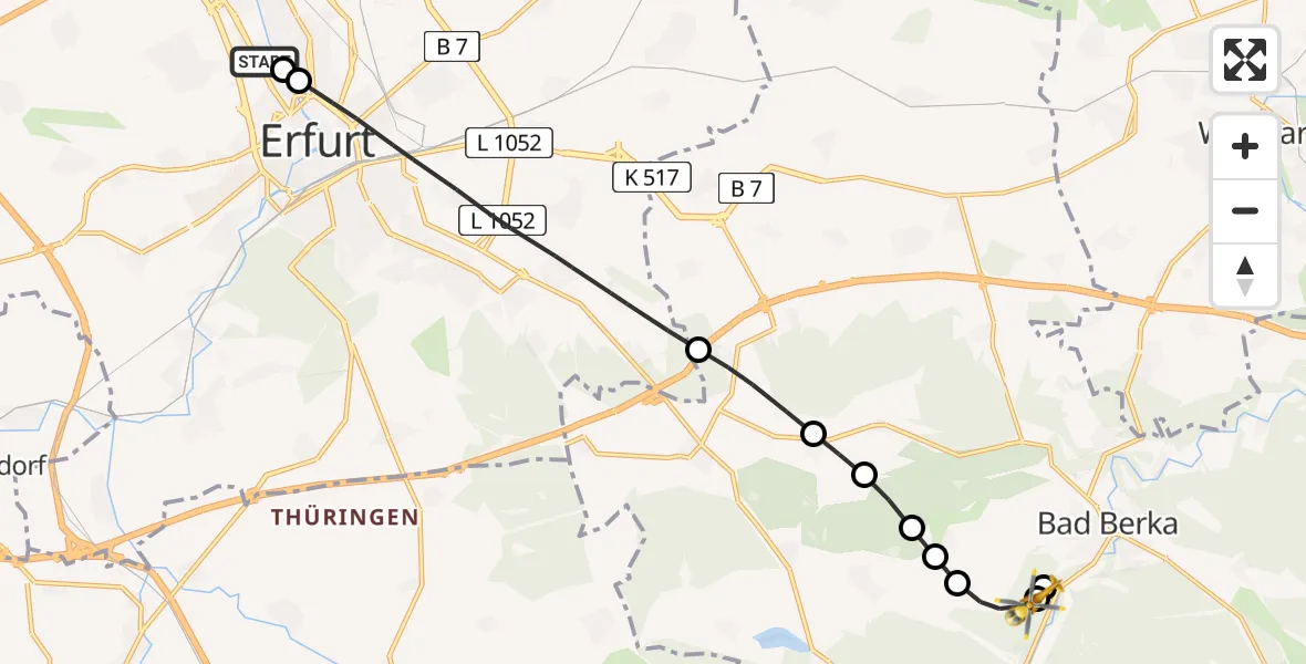 Flugroute Ambulanzhubschrauber Helios Clinic Erfurt - Bad Berka, 07 April 2026, 15:08