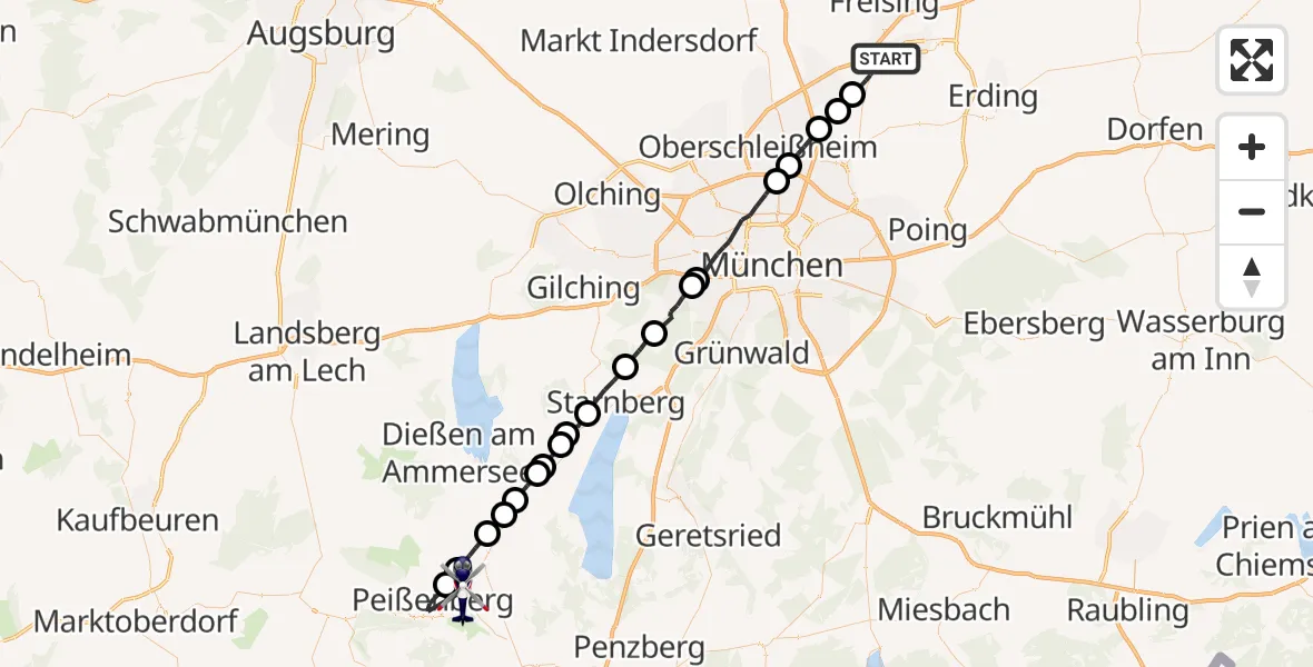 Flugroute Polizeihubschrauber Hallbergmoos - Polling, 07 April 2026, 15:11