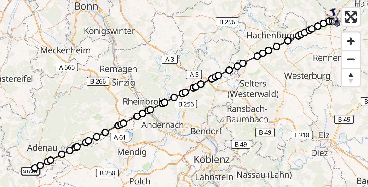 Routekaart van de vlucht: Polizeihubschrauber nach Siegerland Flughafen