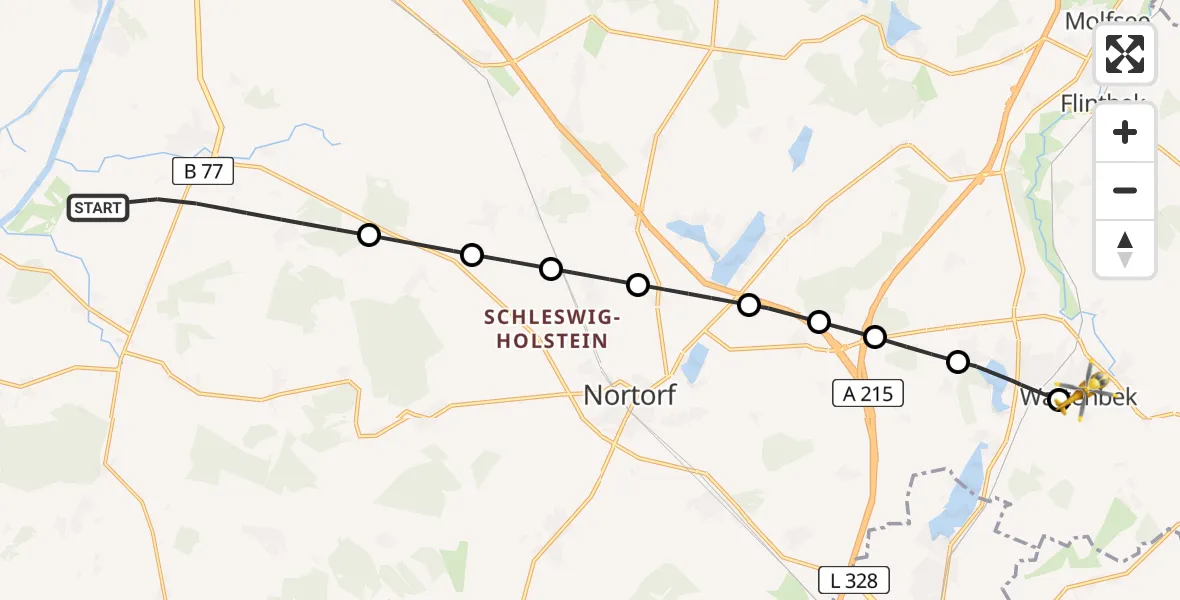 Flugroute Ambulanzhubschrauber Jevenstedt - Wattenbek, 07 April 2026, 15:15