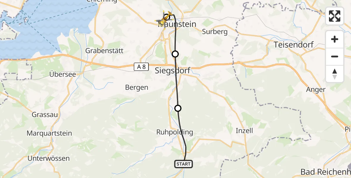 Flugroute Rettungshubschrauber Ruhpolding - Traunstein Hospital, 07 April 2026, 15:20